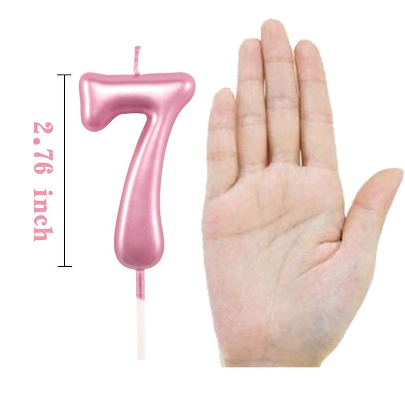 XNOVA 7th Birthday Candle Seven Years Pink Happy Birthday Number 7 Candles for Cake Topper Decoration for Party Kids Adults Numeral 70 47 27 37 77 75 - Image 2